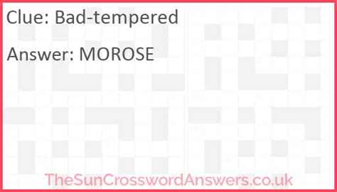 Foul temper is a crossword puzzle clue that we have spotted 6 times. There are related clues (shown below). Referring crossword puzzle answers. IRE. BILE. Likely related …